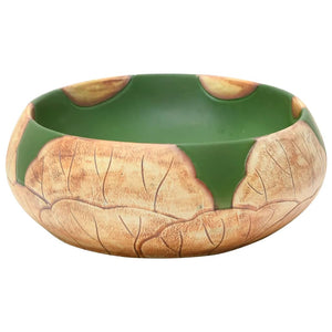 vidaXL Countertop Basin Green and Brown Oval 59x40x15 cm Ceramic