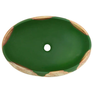 vidaXL Countertop Basin Green and Brown Oval 59x40x15 cm Ceramic