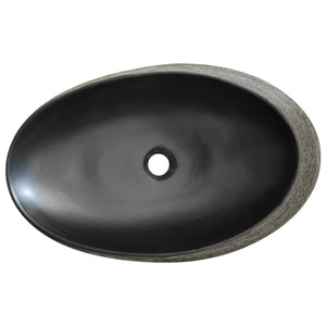 vidaXL Countertop Basin Grey and Black Oval 59x40x14 cm Ceramic