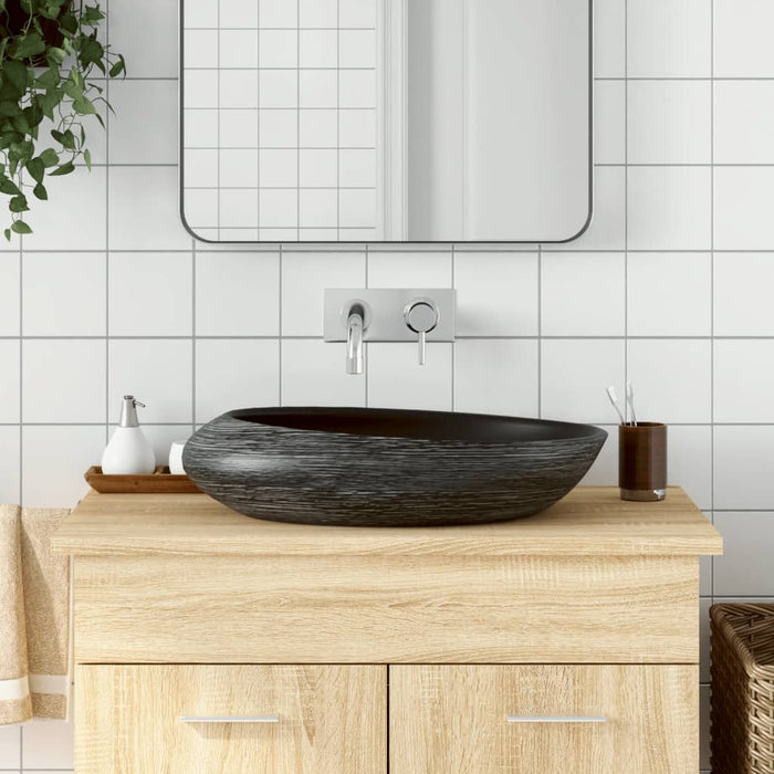 vidaXL Countertop Basin Grey and Black Oval 59x40x14 cm Ceramic