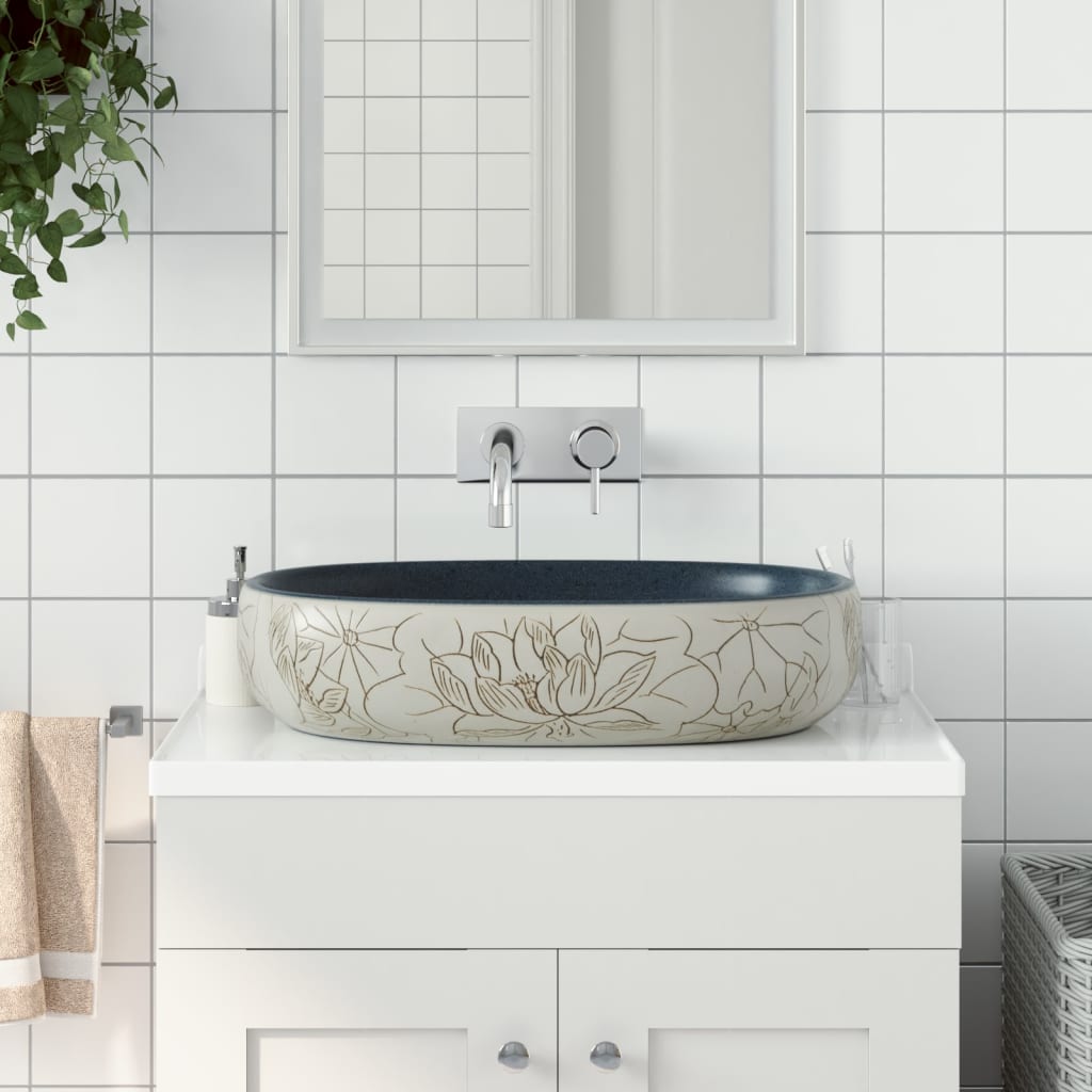 vidaXL Countertop Basin Sand and Blue Oval 59x40x14 cm Ceramic