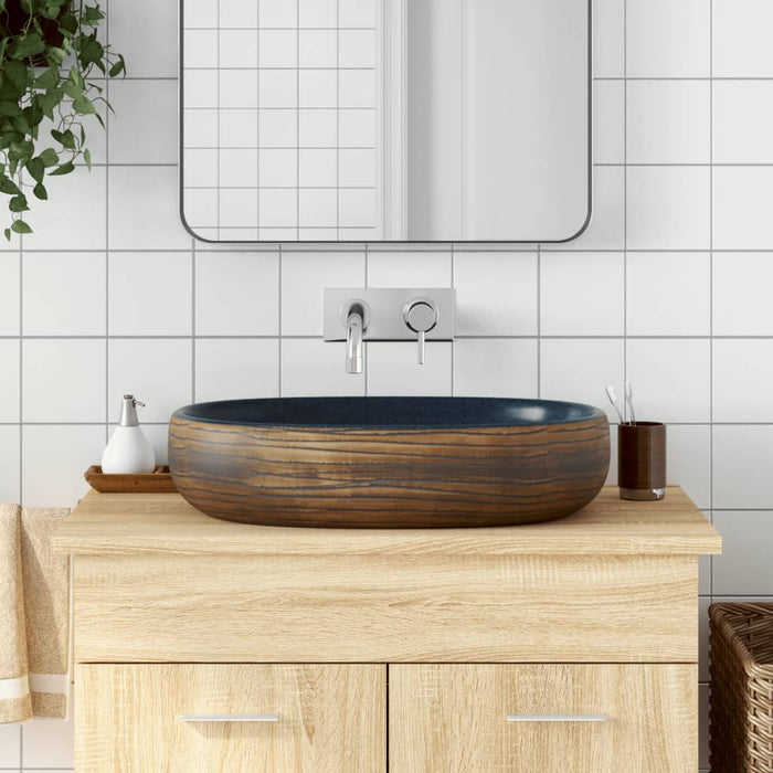 vidaXL Countertop Basin Brown and Blue Oval 59x40x14 cm Ceramic