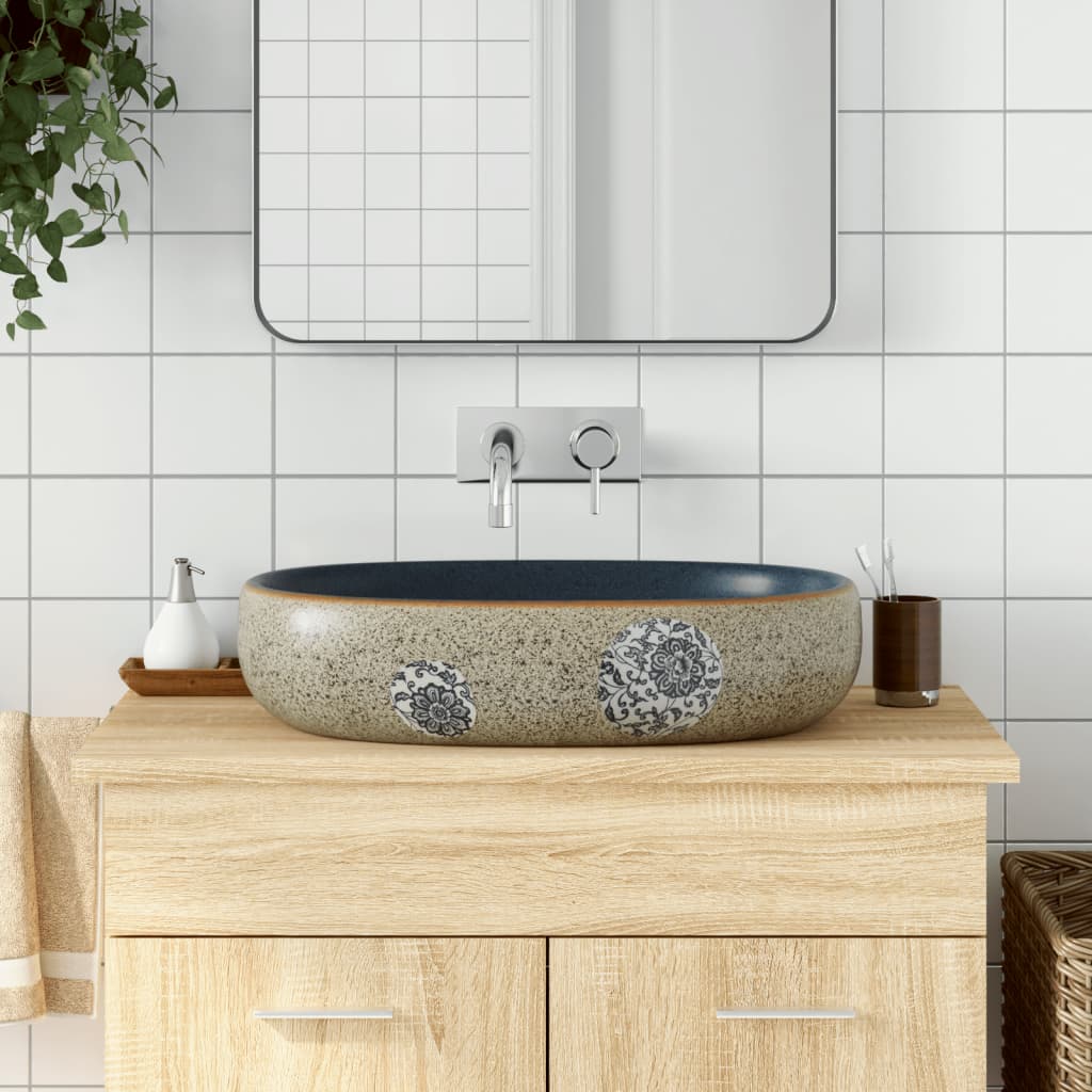 vidaXL Countertop Basin Sand and Blue Oval 59x40x14 cm Ceramic