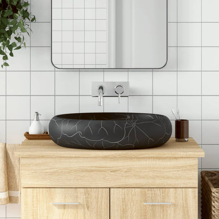 vidaXL Countertop Basin Black Oval 59x40x15 cm Ceramic