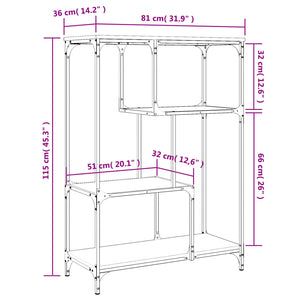 vidaXL Bookshelf Grey Sonoma 81x36x115 cm Engineered Wood and Steel