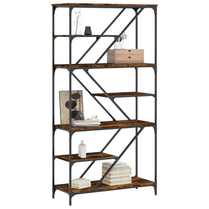 vidaXL Bookshelf Smoked Oak 91x36x176 cm Engineered Wood and Steel