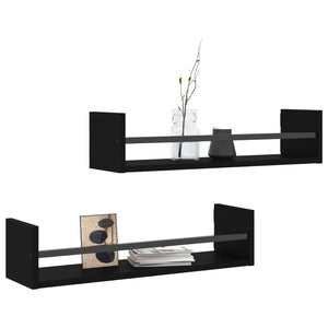 vidaXL Wall Shelves with Bars 2 pcs Black 60x16x14 cm