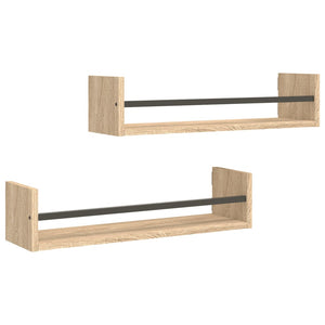 vidaXL Wall Shelves with Bars 2 pcs Sonoma Oak 60x16x14 cm