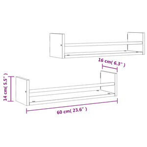 vidaXL Wall Shelves with Bars 2 pcs Sonoma Oak 60x16x14 cm