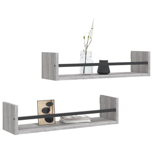 vidaXL Wall Shelves with Bars 2 pcs Grey Sonoma 60x16x14 cm