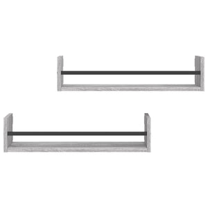 vidaXL Wall Shelves with Bars 2 pcs Grey Sonoma 60x16x14 cm