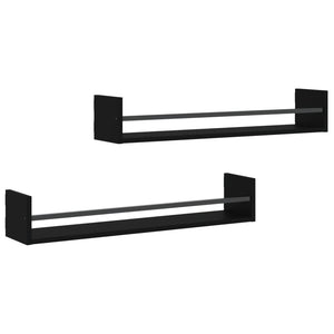 vidaXL Wall Shelves with Bars 2 pcs Black 80x16x14 cm