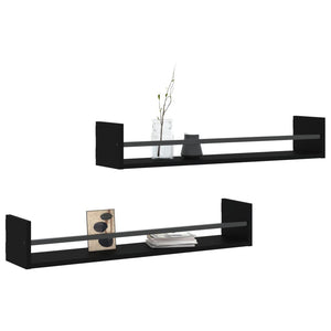 vidaXL Wall Shelves with Bars 2 pcs Black 80x16x14 cm