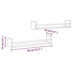 vidaXL Wall Shelves with Bars 2 pcs Black 80x16x14 cm