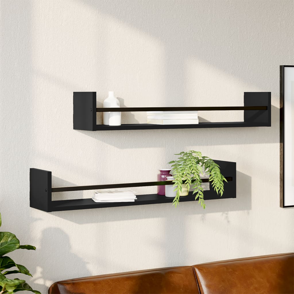 vidaXL Wall Shelves with Bars 2 pcs Black 80x16x14 cm