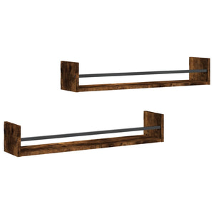 vidaXL Wall Shelves with Bars 2 pcs Smoked Oak 80x16x14 cm