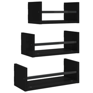 vidaXL 3 Piece Wall Shelf Set with Bars Black Engineered wood