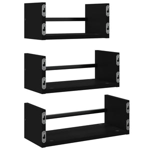 vidaXL 3 Piece Wall Shelf Set with Bars Black Engineered wood