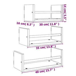 vidaXL 3 Piece Wall Shelf Set with Bars Black Engineered wood