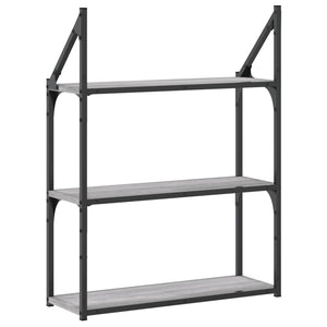 vidaXL 3-Tier Wall Shelf Grey Sonoma 60x21x78.5 cm Engineered Wood