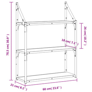 vidaXL 3-Tier Wall Shelf Grey Sonoma 60x21x78.5 cm Engineered Wood