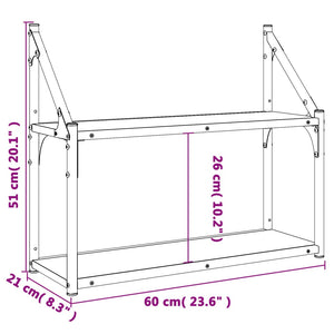 vidaXL 2-Tier Wall Shelf Black 60x21x51 cm Engineered Wood