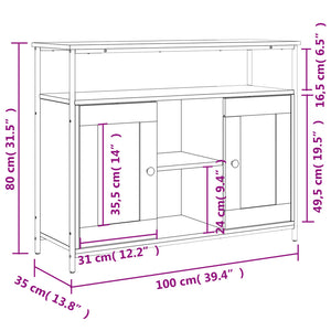 vidaXL Sideboard Black 100x35x80 cm Engineered Wood