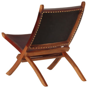 vidaXL Folding Relaxing Chair Dark Brown Real Leather