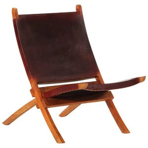 vidaXL Folding Relaxing Chair Dark Brown Real Leather