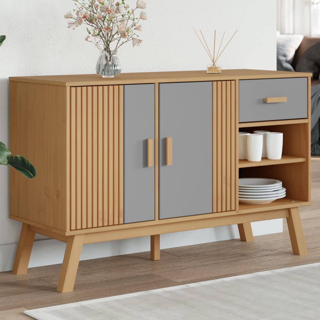 vidaXL Sideboard OLDEN Grey and Brown 114x43x73.5 cm Solid Wood Pine