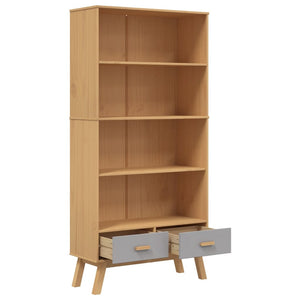 vidaXL Bookcase 4-Tier OLDEN Grey and Brown Solid Wood Pine