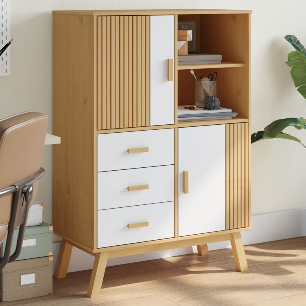 vidaXL Highboard OLDEN White and Brown 85x43x125 cm Solid Wood Pine