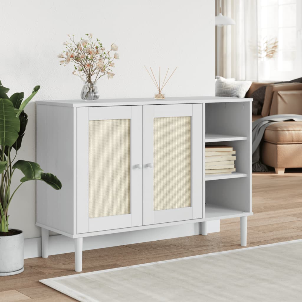 vidaXL Sideboard SENJA Rattan Look White 112x40x80cm Solid Wood Pine