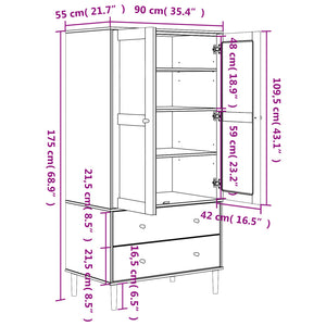 vidaXL Wardrobe SENJA Rattan Look Brown 90x55x175 cm Solid Wood Pine