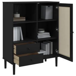 vidaXL Highboard SENJA Rattan Look Black 90x40x112 cm Solid Wood Pine