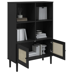 vidaXL Bookcase SENJA Rattan Look Black 90x35x130 cm Solid Wood Pine