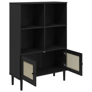 vidaXL Bookcase SENJA Rattan Look Black 90x35x130 cm Solid Wood Pine