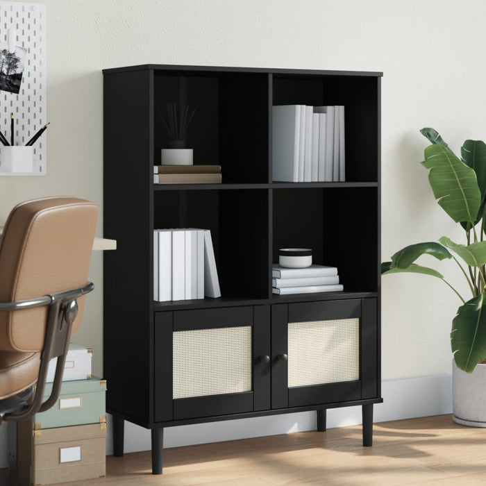 vidaXL Bookcase SENJA Rattan Look Black 90x35x130 cm Solid Wood Pine