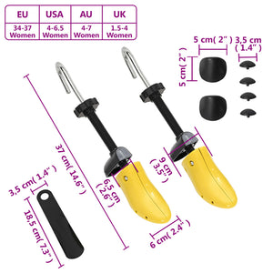 vidaXL Shoe Stretchers with Shoe Horn Yellow EU 34-37 Plastic