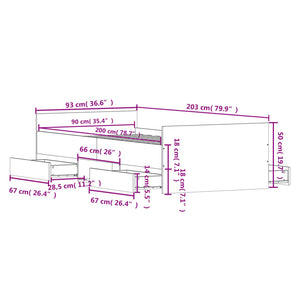 vidaXL Bed Frame without Mattress Concrete Grey 90x200 cm