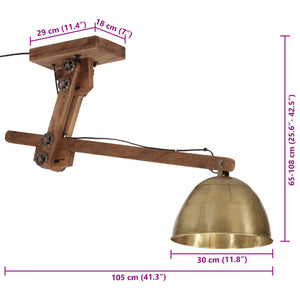 vidaXL Ceiling Lamp 25 W Antique Brass 105x30x65-108cm E27