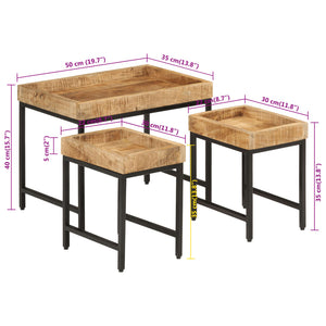 vidaXL Nesting Coffee Tables 3 pcs Solid Rough Mango Wood and Iron