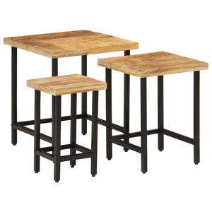 vidaXL Nesting Coffee Tables 3 pcs Solid Rough Mango Wood and Iron