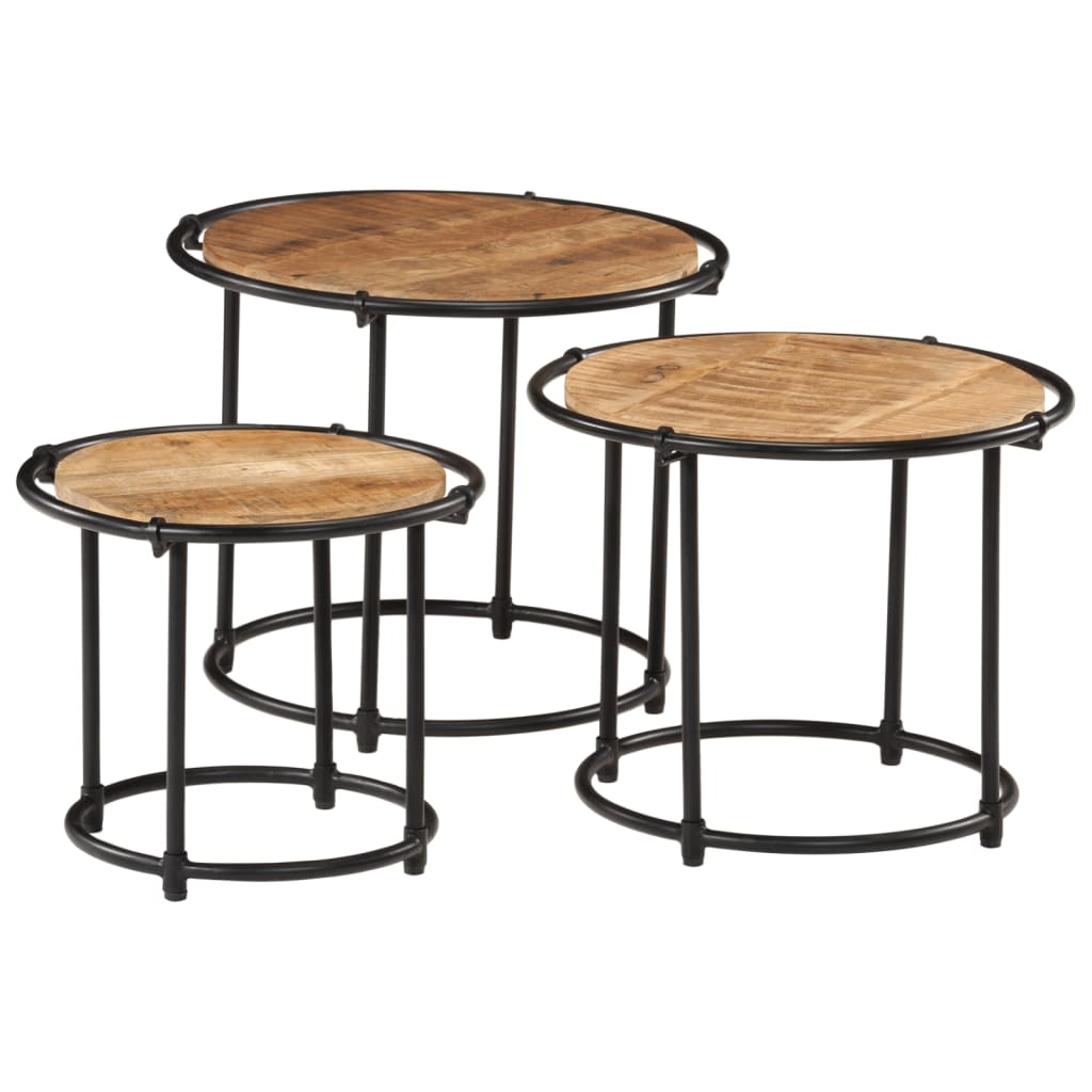 vidaXL Nesting Tables 3 pcs Solid Rough Wood Mango