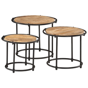 vidaXL Nesting Tables 3 pcs Solid Rough Wood Mango