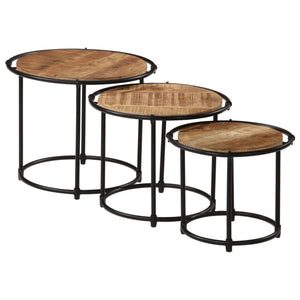 vidaXL Nesting Tables 3 pcs Solid Rough Wood Mango