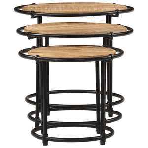 vidaXL Nesting Tables 3 pcs Solid Rough Wood Mango