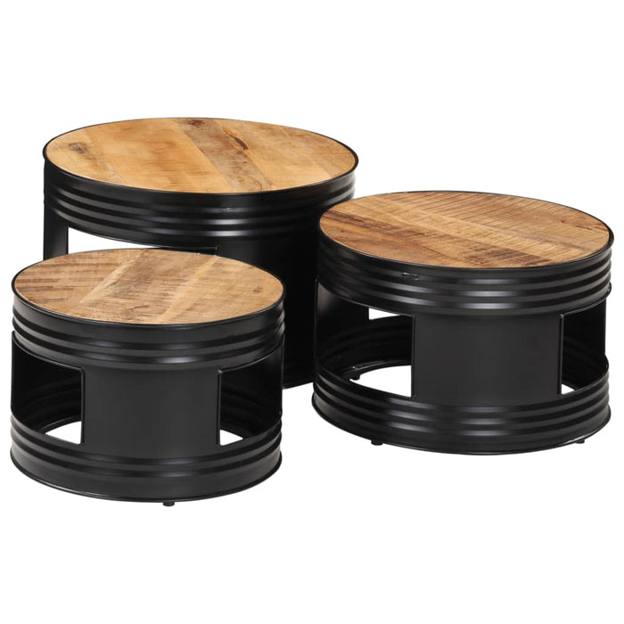 vidaXL Bar Tables Drum Shape 3 pcs Solid Rough Wood Mango