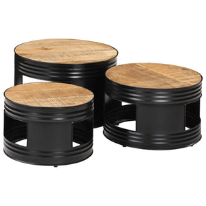 vidaXL Bar Tables Drum Shape 3 pcs Solid Rough Wood Mango