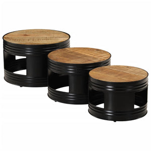 vidaXL Bar Tables Drum Shape 3 pcs Solid Rough Wood Mango